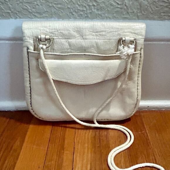 Vintage Beige Moroccan Handmade Berber Purse. Vintage Leather Embroidered Bag - Picture 4 of 16